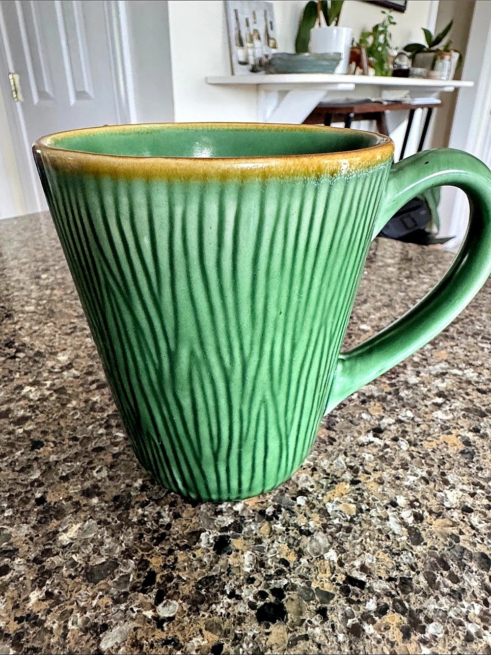 Culinary Arts Ribbed Design Green & Gold Emerald Leaf Ceramic Mug